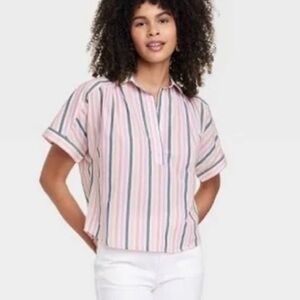 Pink Striped Short-Sleeve Women's Top